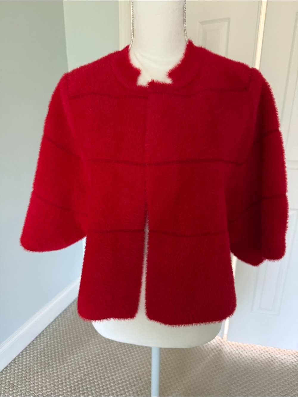 Fuzzy Red Short Sleeve Open Front Cardigan